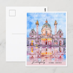 Karlsplatz Wien Österreich Reisen Place Watercolor Postkarte