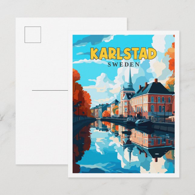 Karlstad Schweden Vintage Reise Illustration Postkarte (Vorne/Hinten)