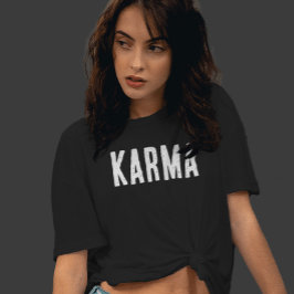 Karma White Text T - Shirt