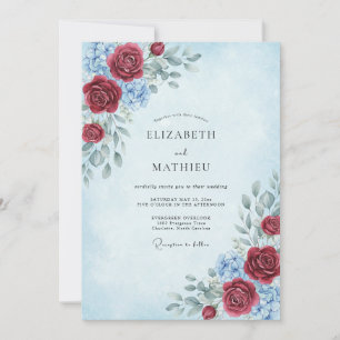 Karmesinblaue Azurblütenhochzeit Einladung