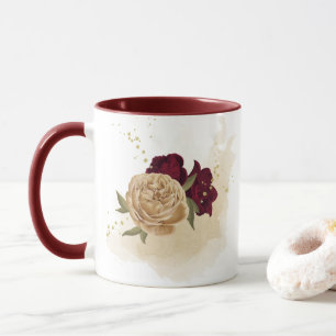 Karmesinrot grün beige gold botanisch tasse