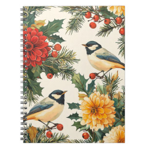Karmesinrote Dahlia-Meise-Weihnachts-Cream-Muster Notizblock