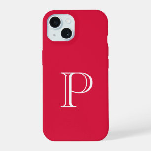 Karmesinrote Einfarbige Monogramm-Initiale iPhone 15 Hülle
