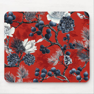 Karmesinrote Indigo-Chinoiserie Pfingstrose Magnol Mousepad