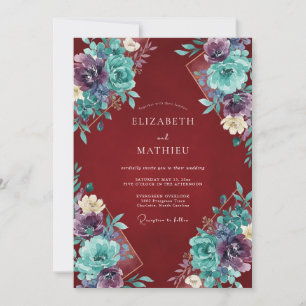 Karmesinrote Petrol-Petal-Hochzeit Einladung