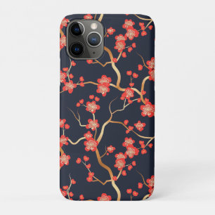 Karmesinrote Pflaumenblüten-Gold-Bronze-Navy-Blume Case-Mate iPhone Hülle
