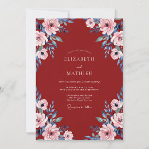 Karmesinrote Schiefer-Rosen-Hochzeit Einladung