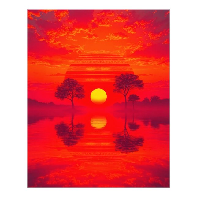 Karmesinrote Spiegelung - Sonnenuntergang über See Fotodruck (Vorne)