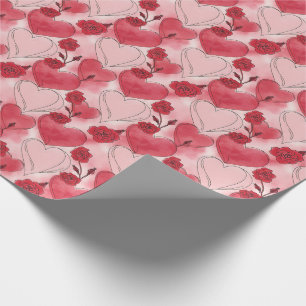 Karmesinrote und rosafarbene Herzen und Rosen Geschenkpapier