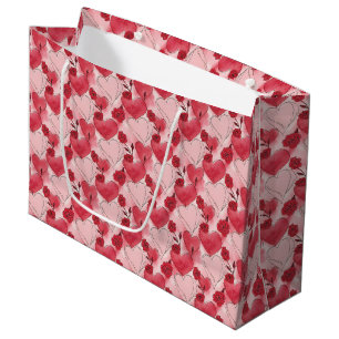 Karmesinrote und rosafarbene Herzen und Rosen Große Geschenktüte