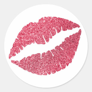 Karmesinroter Glitter-Lippen-Druck Runder Aufkleber