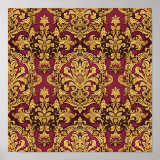 Karmesinroter Gold Barock Damast Muster Poster