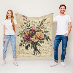 Karmesinroter Pfirsich-Vintage-Rosenstrauß Fleecedecke
