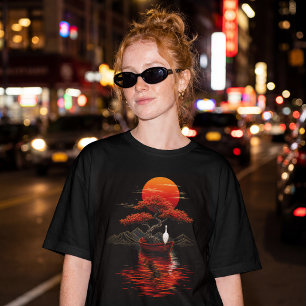 Karmesinroter Sonnenuntergang-Bonsai – japanische Tri-Blend Shirt