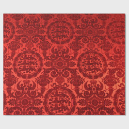 Karmesinrotes Noel-Damask-Geschenkpapier Geschenkpapier