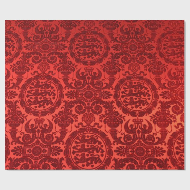 Karmesinrotes Noel-Damask-Geschenkpapier Geschenkpapier (Flach)