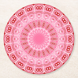 Karmesinrotes und Rosa Mandala-Muster Runder Pappuntersetzer