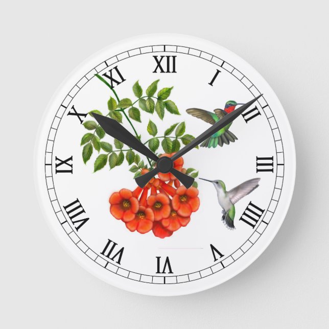 Karminrote Throated Kolibri-Wanduhr Runde Wanduhr (Vorderseite)