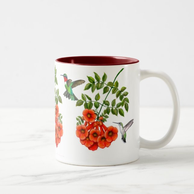 Karminrote Throated Kolibris auf Zweifarbige Tasse (Rechts)