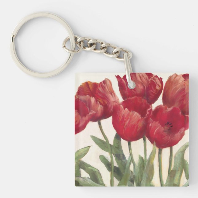 Karminrote Tulpen Schlüsselanhänger (Vorderseite)