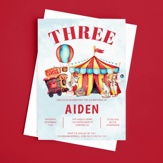 Karneval Circus Festival Kinder zum 3. Geburtstag Einladung (Von Creator hochgeladen)