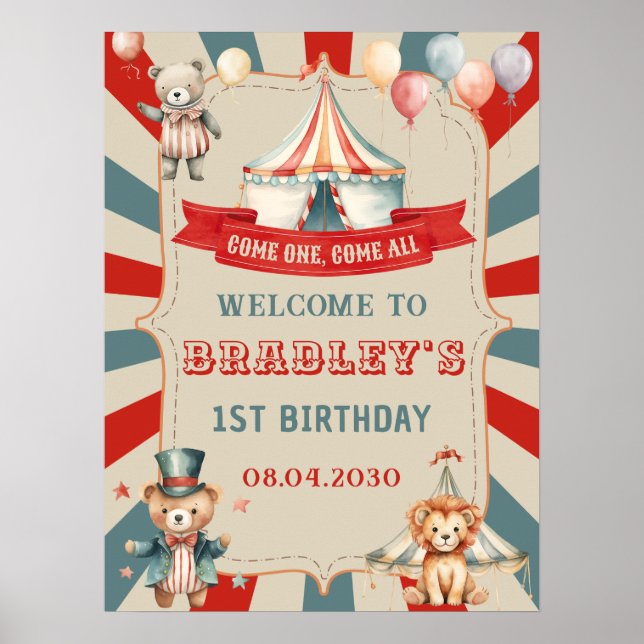 Karneval Circus & Tiere Geburtstagszeichen Poster (Vorne)