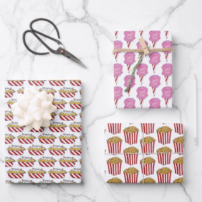 Karneval Futter Nachos Cotton Candy Popcorn Geschenkpapier Set (Vorderseite)