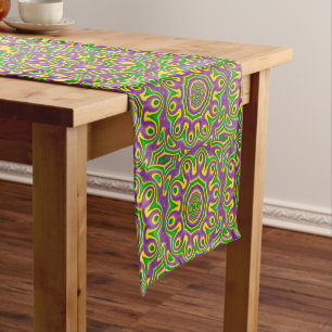 Karneval-grüner gelber lila MusterMandala Kurzer Tischläufer