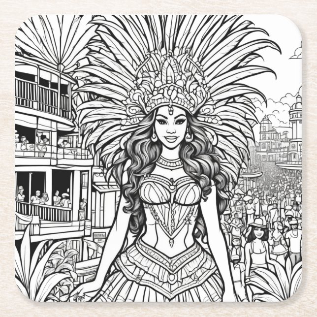 Karneval in Brasilien - Färben Rechteckiger Pappuntersetzer (Vorderseite)