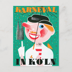 Karneval in Köln, glücklicher Mann unter einem Sch Postkarte