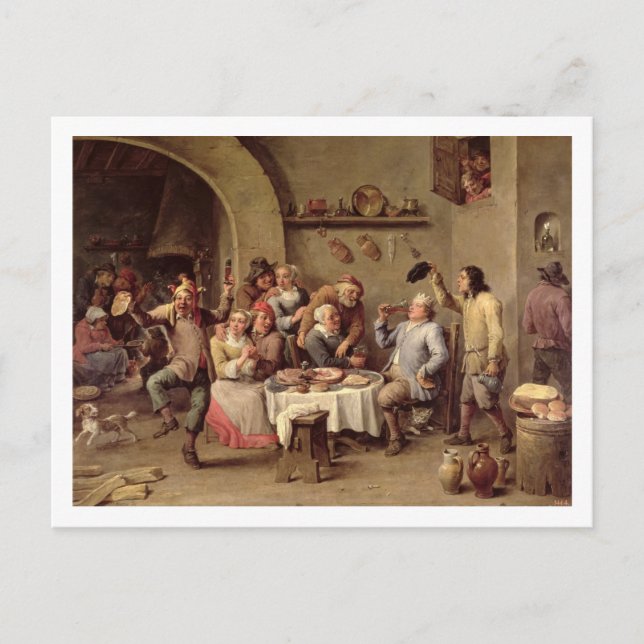 Karneval: 'Le Roi Boit', 1690 (Öl auf Kupfer) Postkarte (Vorderseite)