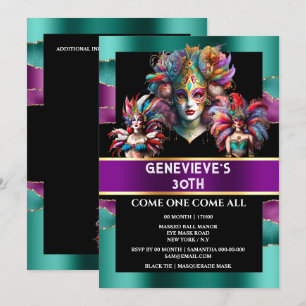 Karneval Mardi Gras Festival Frau Masken Federn Einladung