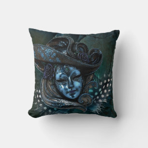 Karneval Mask Blue Damask Kissen