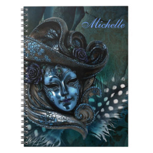 Karneval Mask Blue Damask Note Book Notizblock