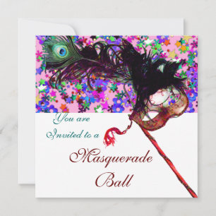 KARNEVAL MASKERADE & KONFETTI weiß lila rosa Einladung
