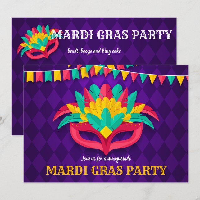 Karneval-Maskerade-Party Einladung (Vorne/Hinten)