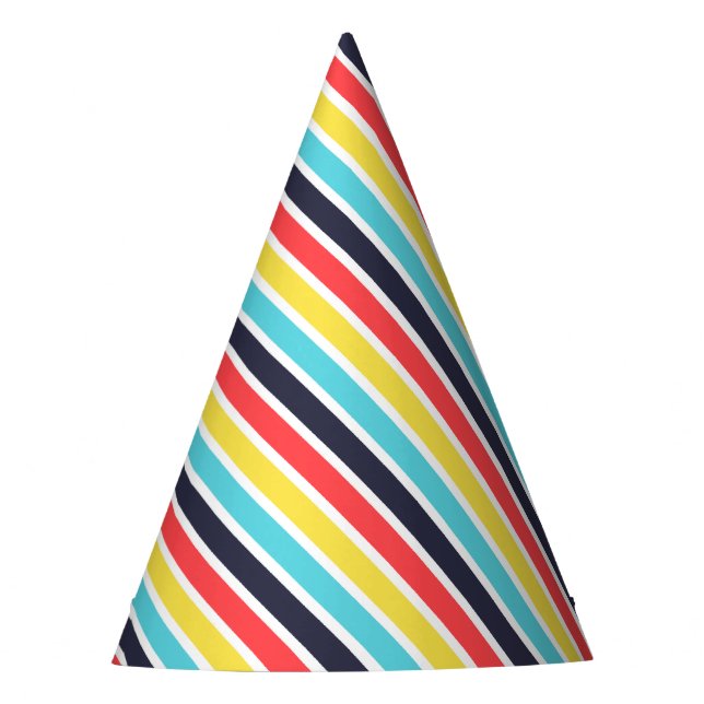 Karneval Mehrfarben-Diagonalstreifen Geburtstag Partyhütchen (Vorderseite)