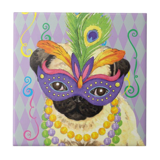 Karneval-Mops Fliese (Vorderseite)