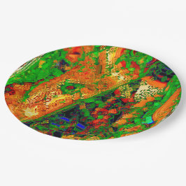 Karneval oder Party mit Maske, grün und orange Pappteller