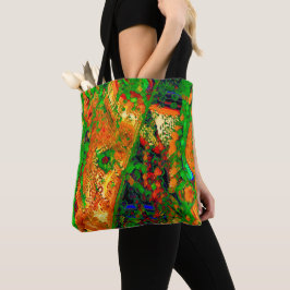 Karneval oder Party mit Maske, grün und orange Tasche