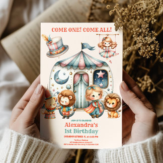 Karneval Party Rosa Circus Girl 1. Geburtstag Einladung