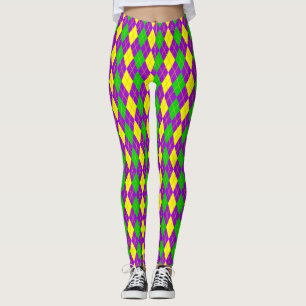 Karneval-Rauten-Muster lila, Gold, grün Leggings