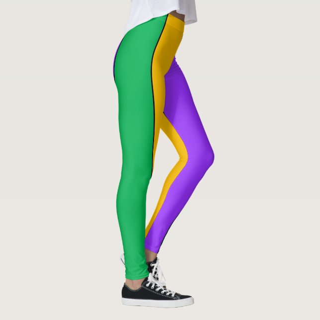 Karneval Stripes Muster-lila grünes Gelb Leggings (Rechts)