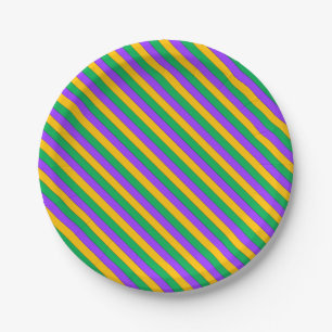 Karneval Stripes Muster-lila grünes Gelb Pappteller