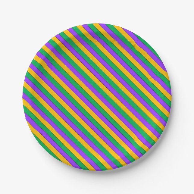 Karneval Stripes Muster-lila grünes Gelb Pappteller (Vorderseite)
