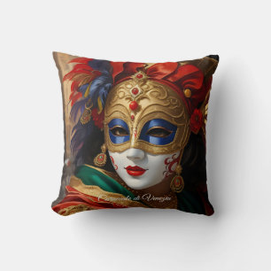 Karneval von Venedig Maske Gold Rot Blau Kissen