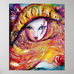 KARNEVALMASKEN IN GELB MIT ROTER ROSE POSTER