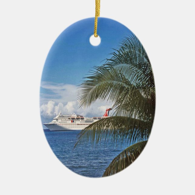 Karnevals-Kreuzschiff angekoppelt in Grand Cayman Keramik Ornament (Vorne)