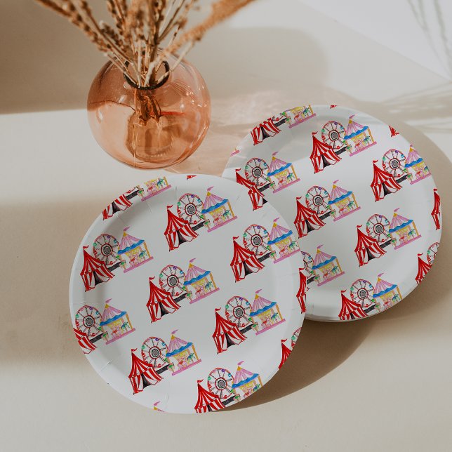 Karnevalskreis niedlicher Hand Geburtstag Pappteller (Cute Hand Drawn Carnival Circus Birthday Paper Plates)