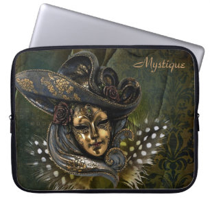 Karnevalsmaske - Green/Gold Damask - Laptop-Siegel Laptopschutzhülle